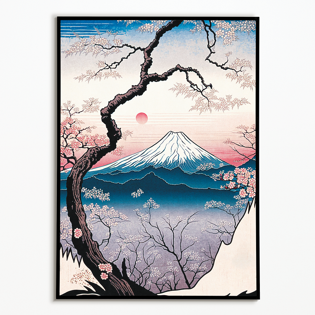 Cherry Blossom View of Mount Fuji in Pink Hues - Art Print