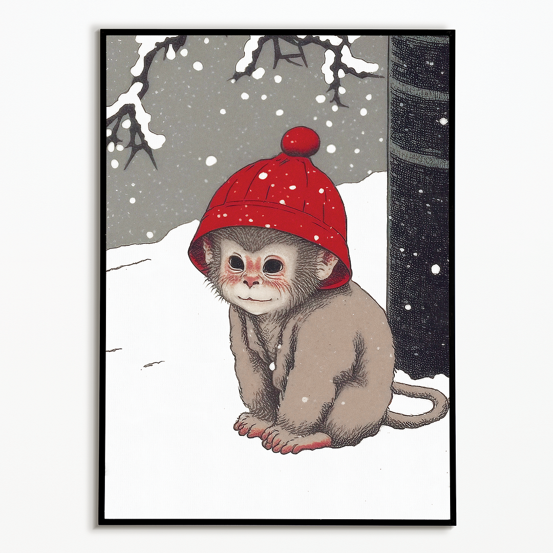 Baby monkey in the snow - Art Print