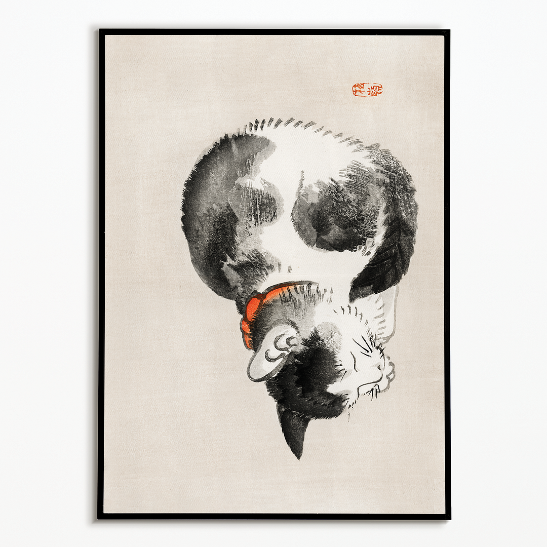 Sleeping cat by Kōno Bairei. - Art Print