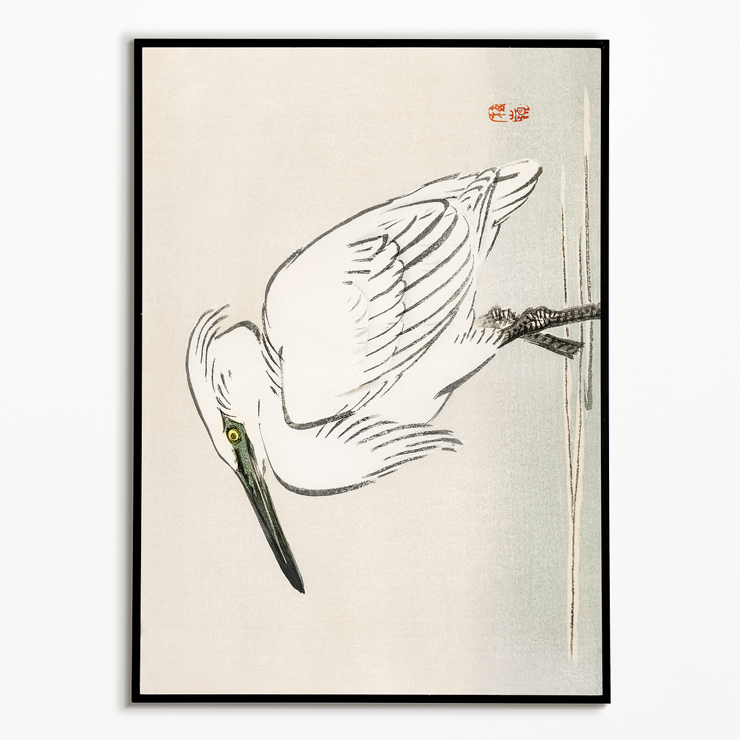 Snowy egret by Kōno Bairei - Art Print