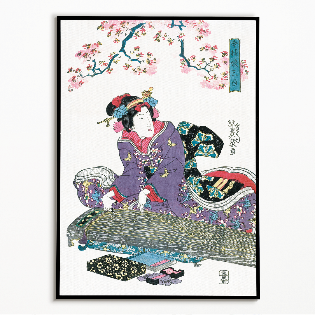 Japanese woman and cherry blossom by Keisai Eisen - Art Print