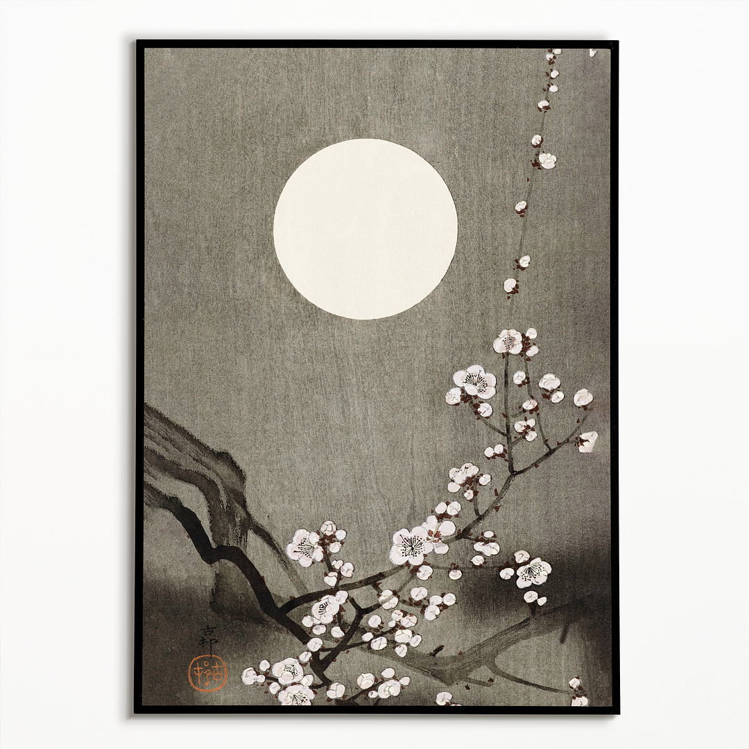 Blooming plum blossom at full moon by Ohara Koson - Art Print