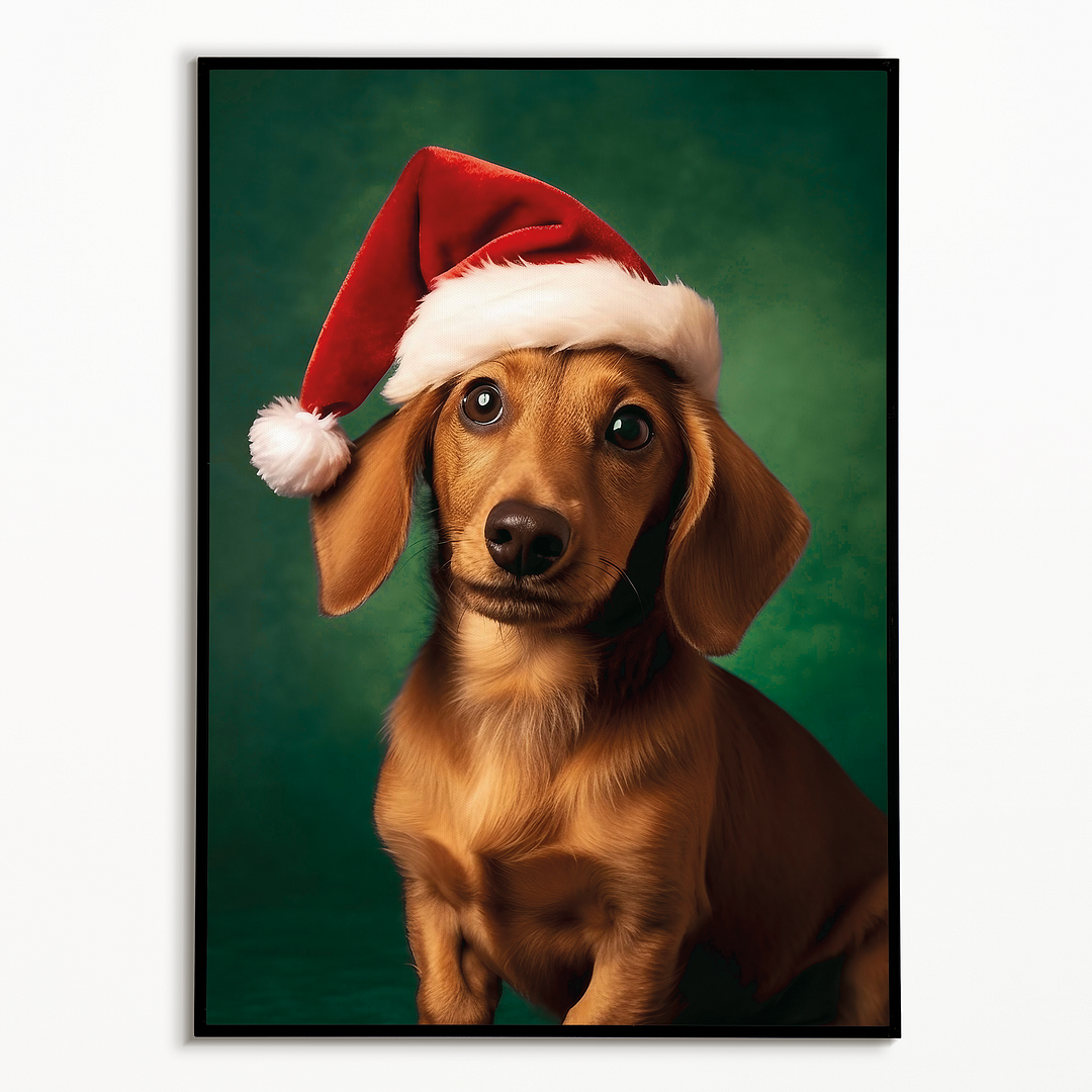 Dachshund Santa hat - Art Print