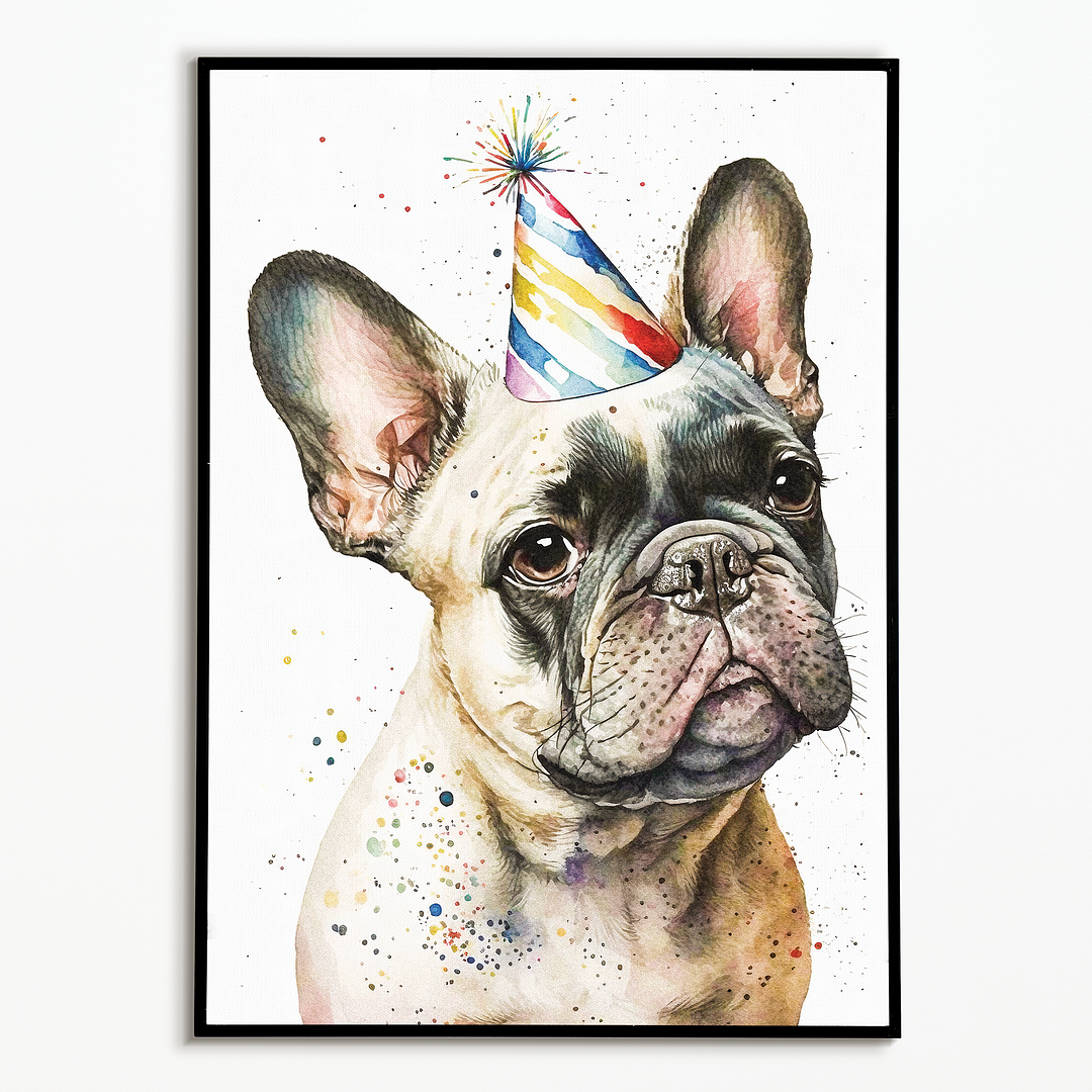French bulldog wearing a party hat - Art Print