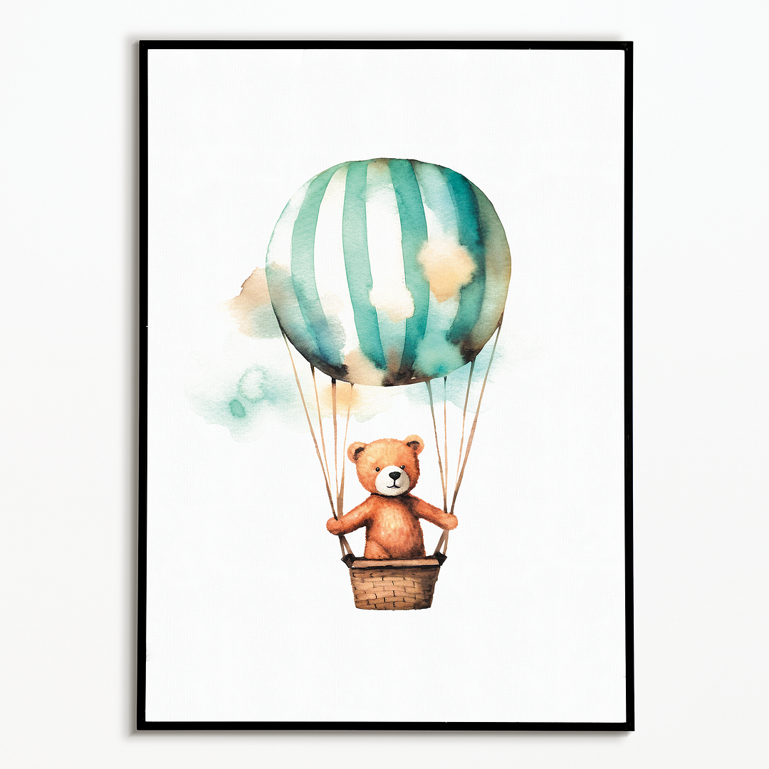 Teddy bear in hot air balloon - Art Print