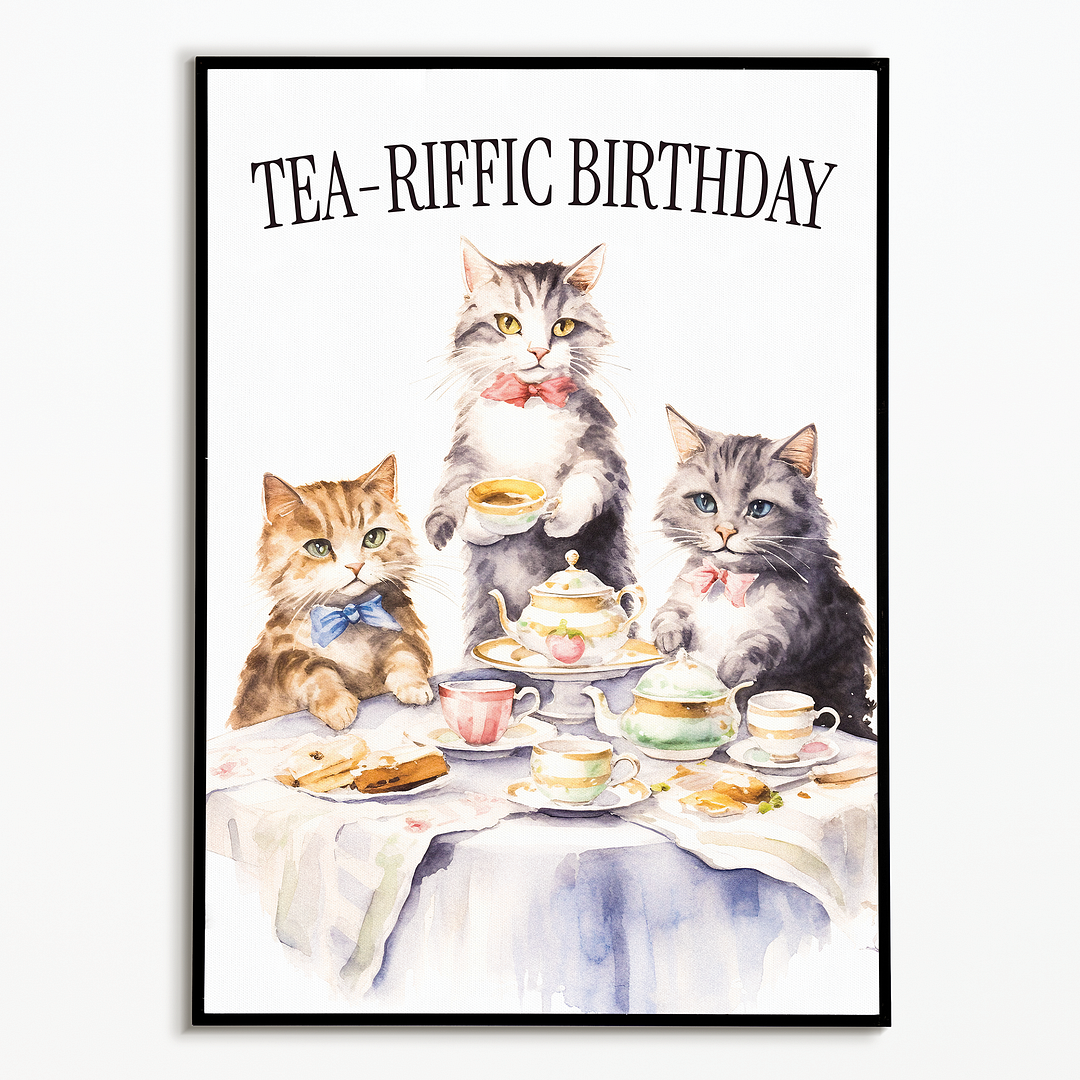Tea-riffic birthday cats - Art Print