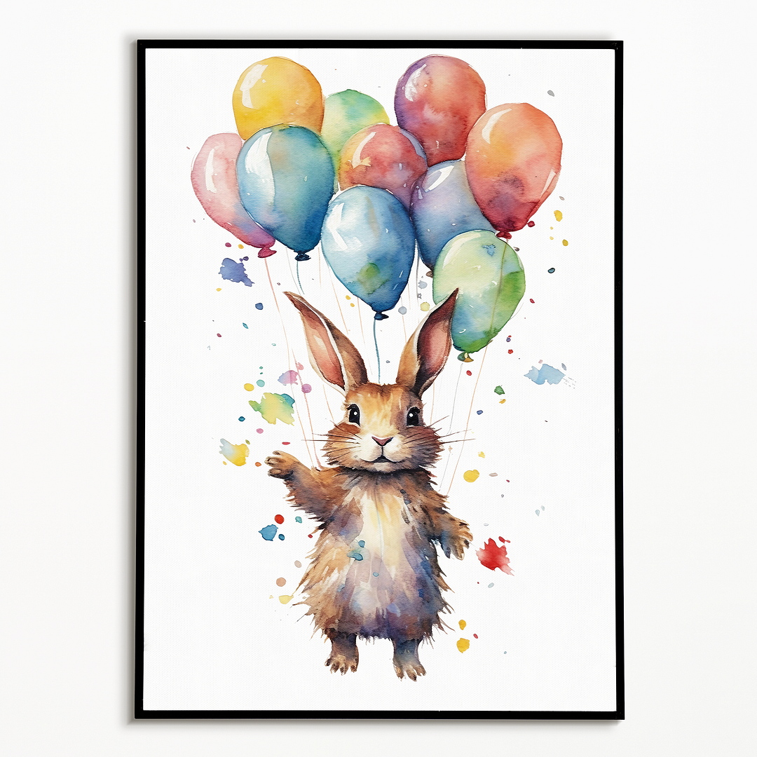Bunny floating away with balloons - Art Print