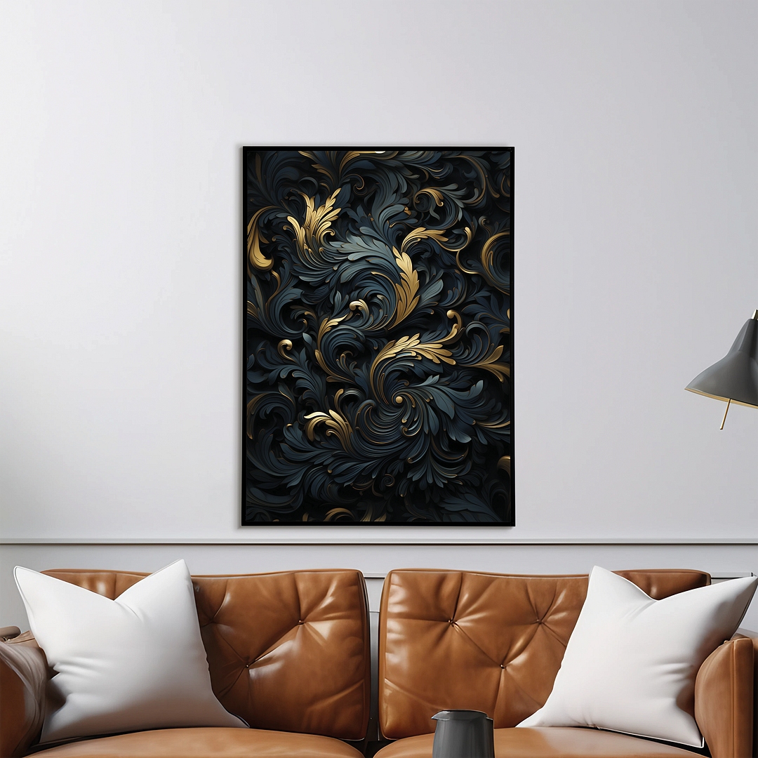 Black and gold art deco pattern - Art Print