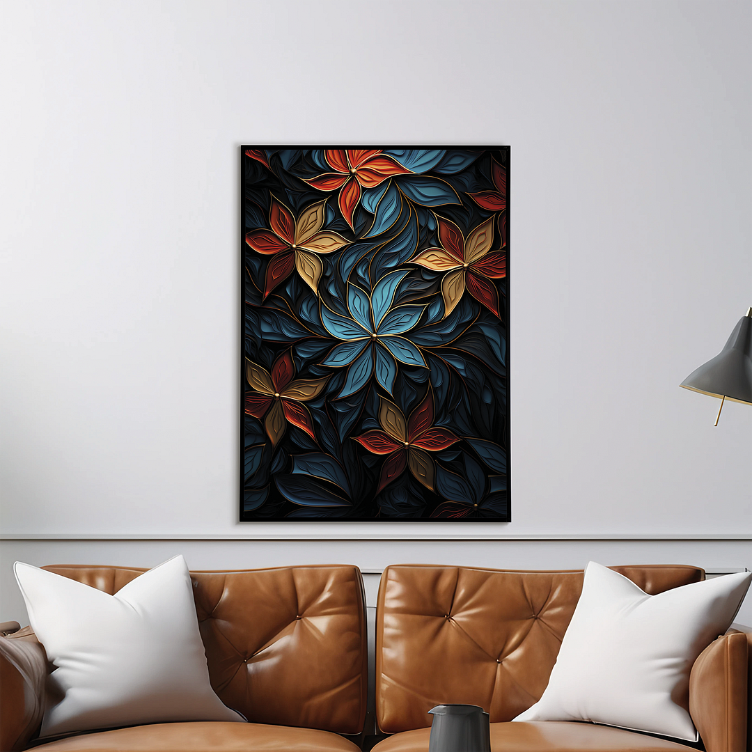 Blue and red flower pattern - Art Print