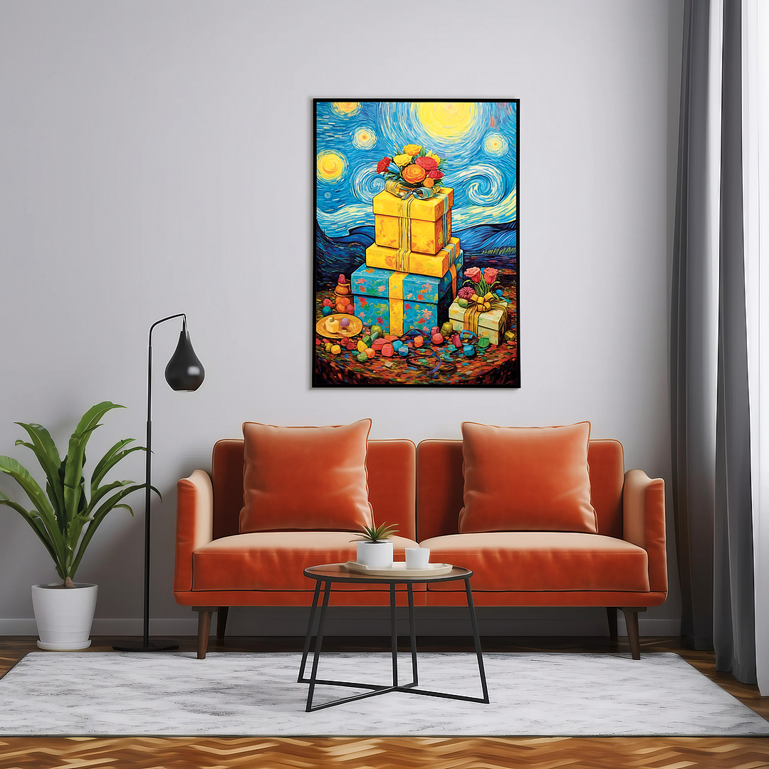 pile of presents in Van Gogh style - Art Print