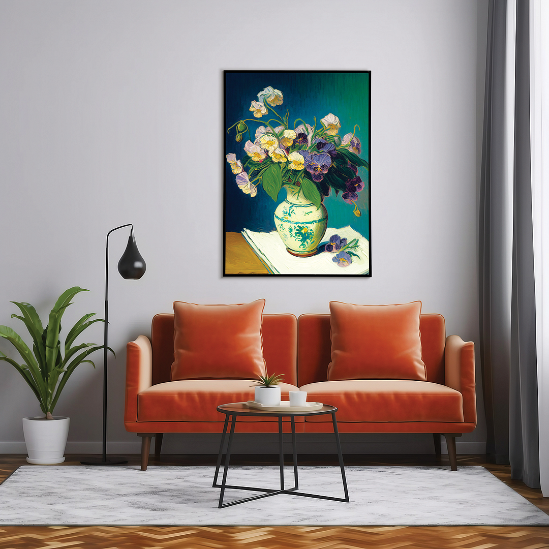 Pansies in a vase in Van Gogh style - Art Print