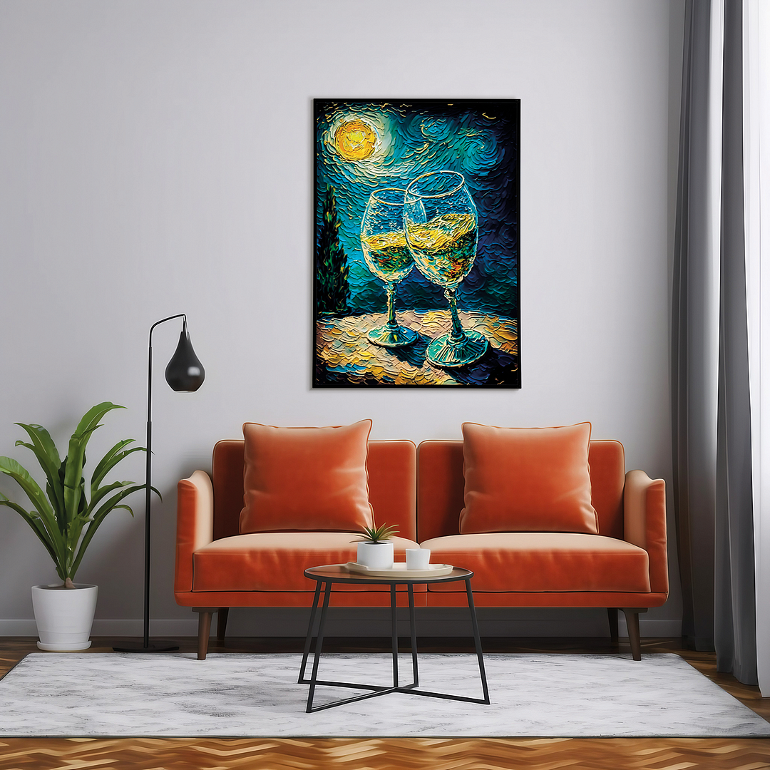Champagne glasses toasting in Van Gogh style - Art Print