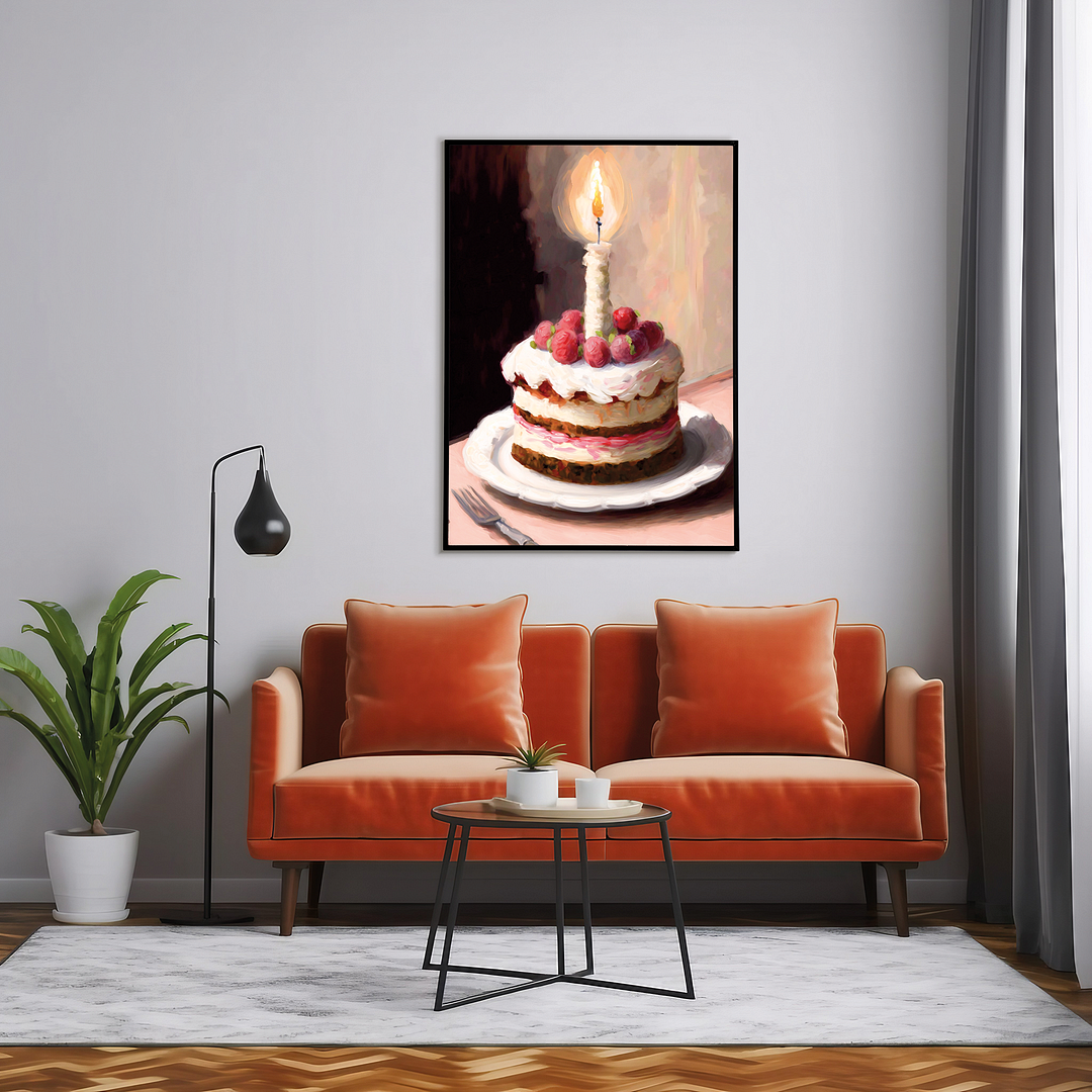Stawberry Birthday cake painting in Claude Monet style - Art Print