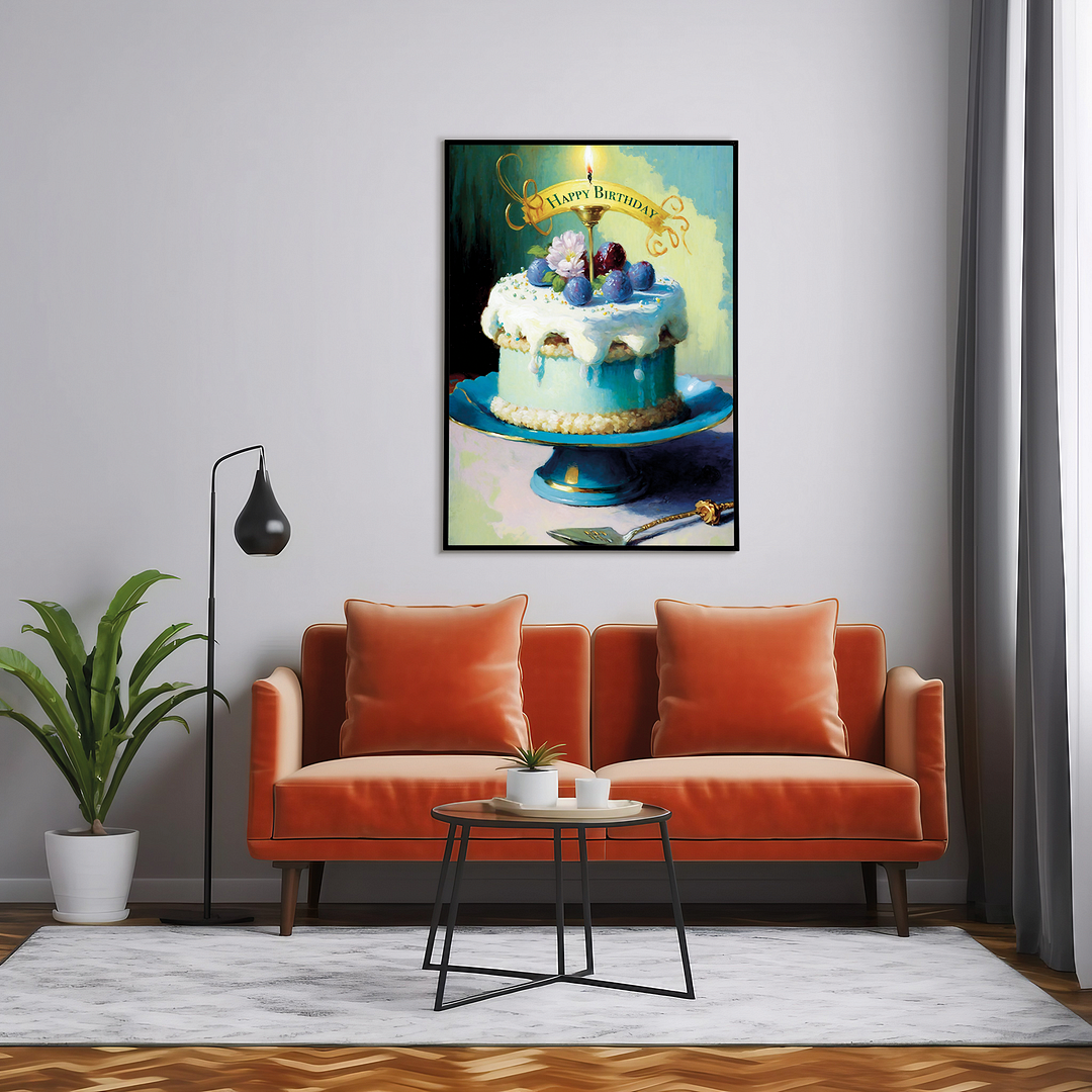Happy Birthday cake painting in Claude Monet style - Art Print