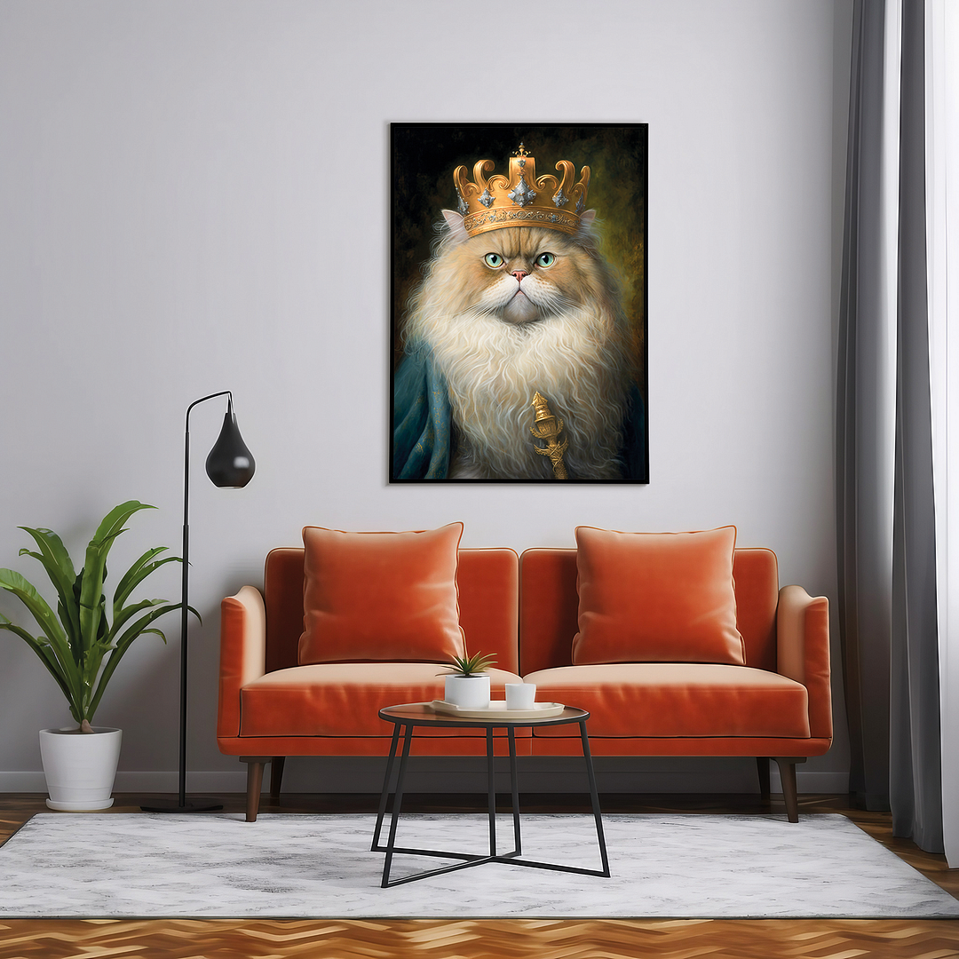 Renaissance painting of a Persian cat as a king - Art Print