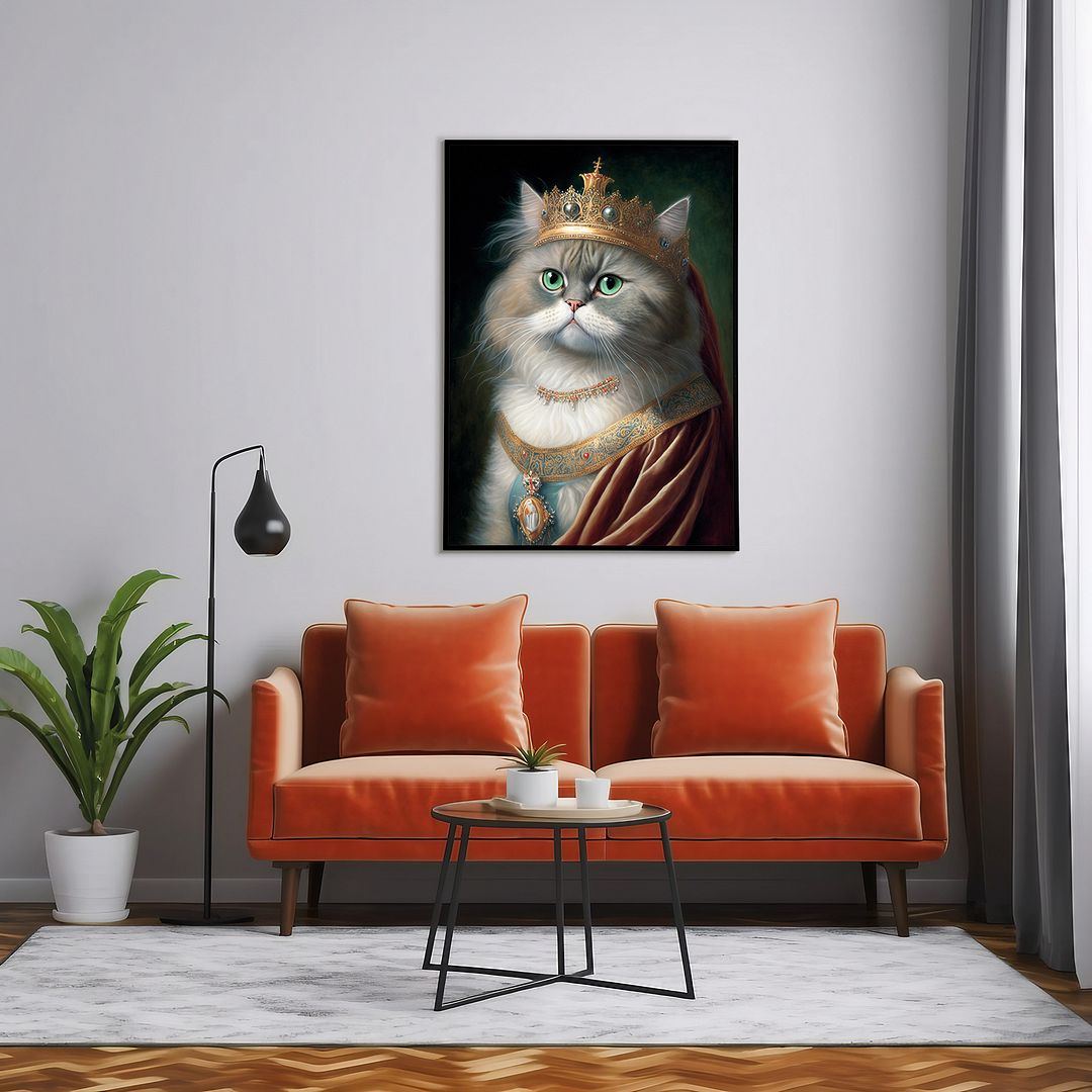 Renaissance painting of a Persian cat as a queen - Art Print