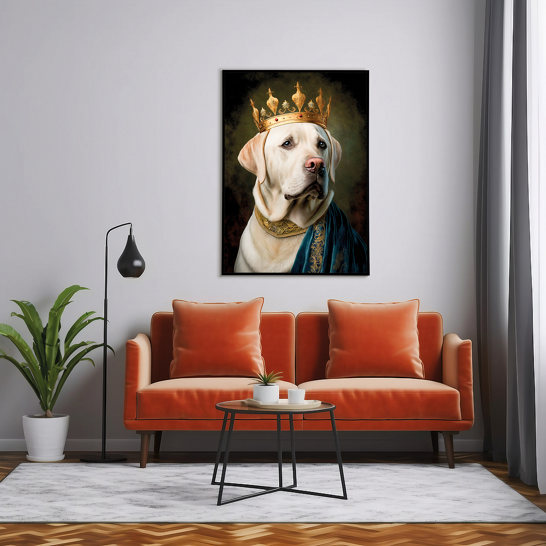 Renaissance painting of a white Labrador as a king - Art Print