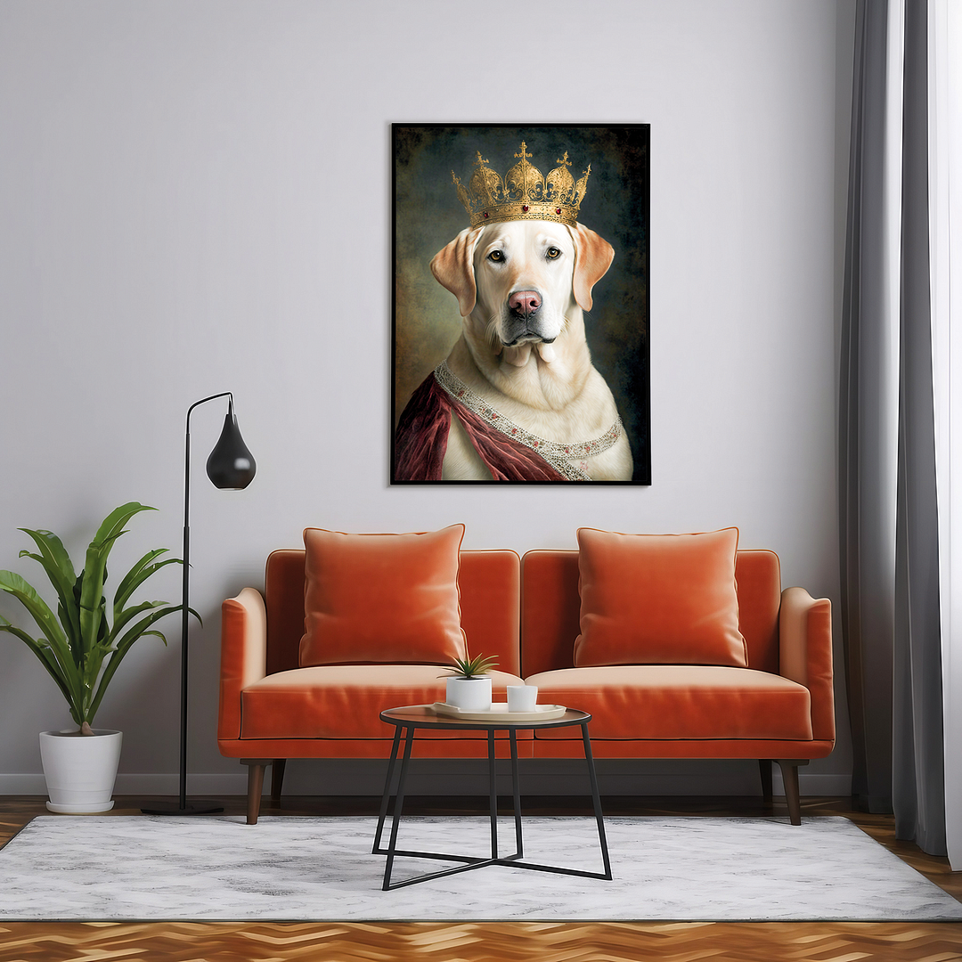 Renaissance painting of a white Labrador as a queen - Art Print