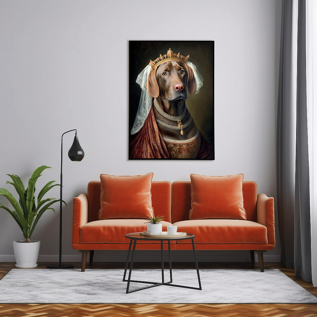 Renaissance painting of a brown Labrador as a queen - Art Print