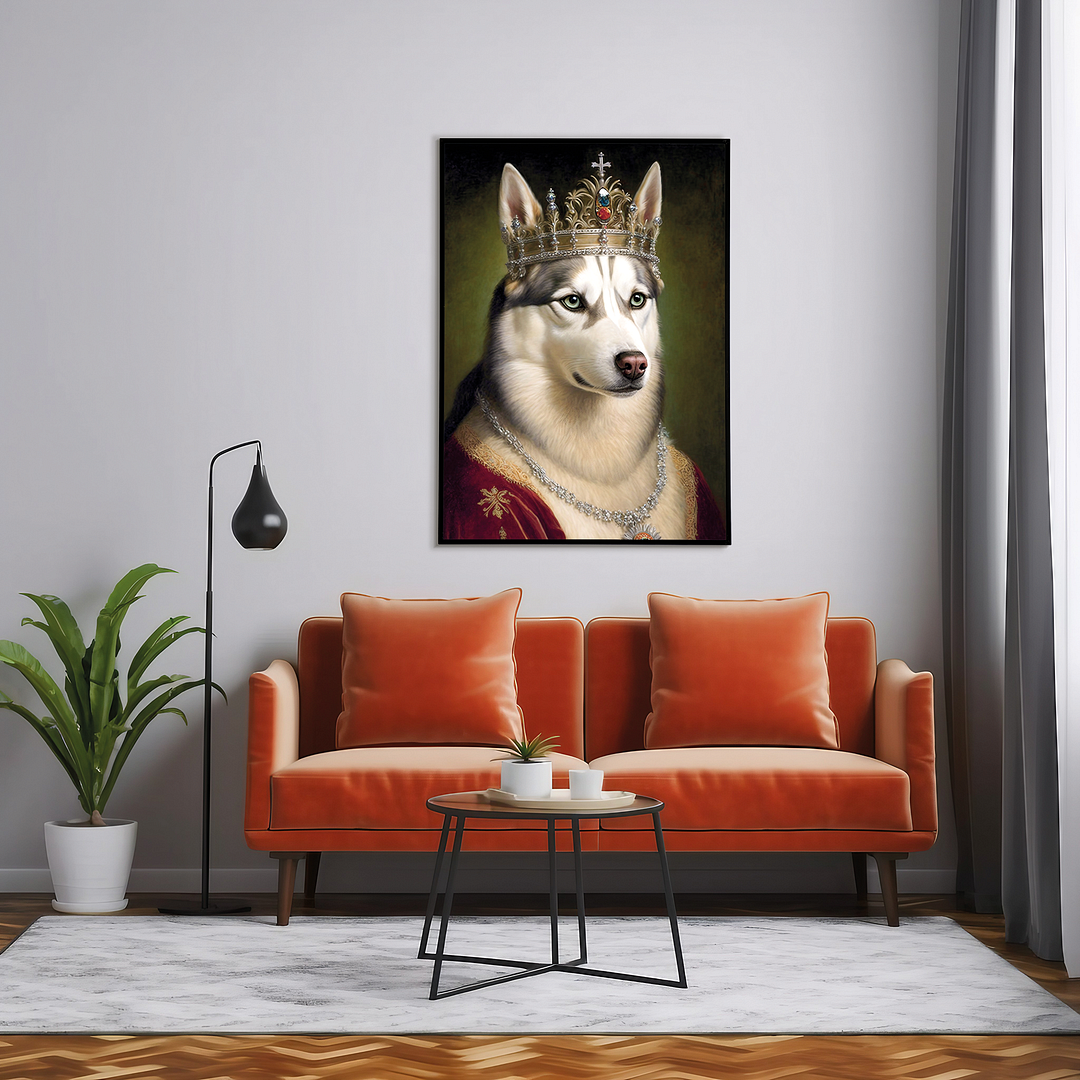 Renaissance painting of a Siberian Huskies as a queen - Art Print