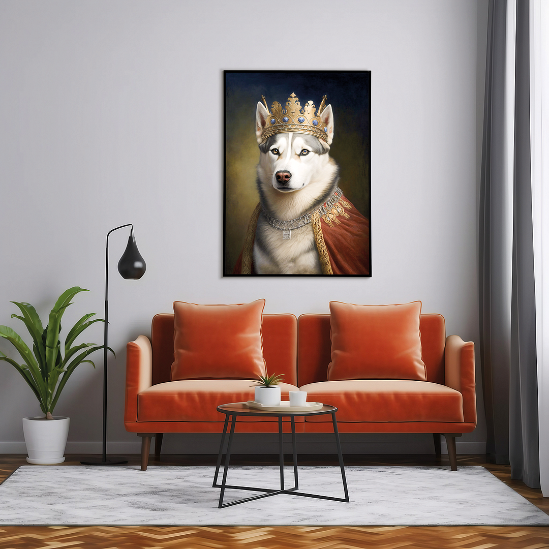 Renaissance painting of a Siberian Huskies as a king - Art Print