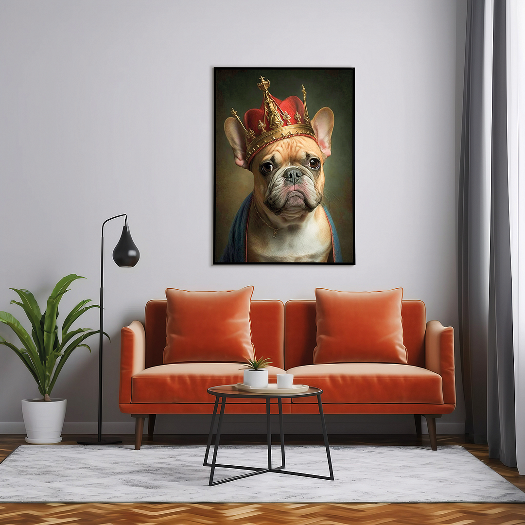 Renaissance painting of a french bulldog as a king - Art Print