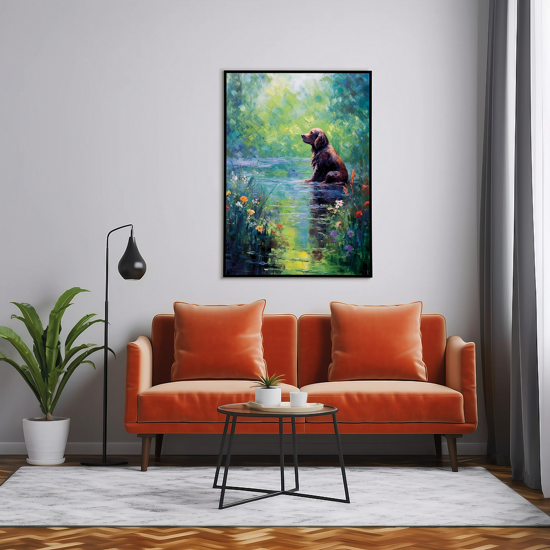 Dog sitting in the garden Moner style - Art Print