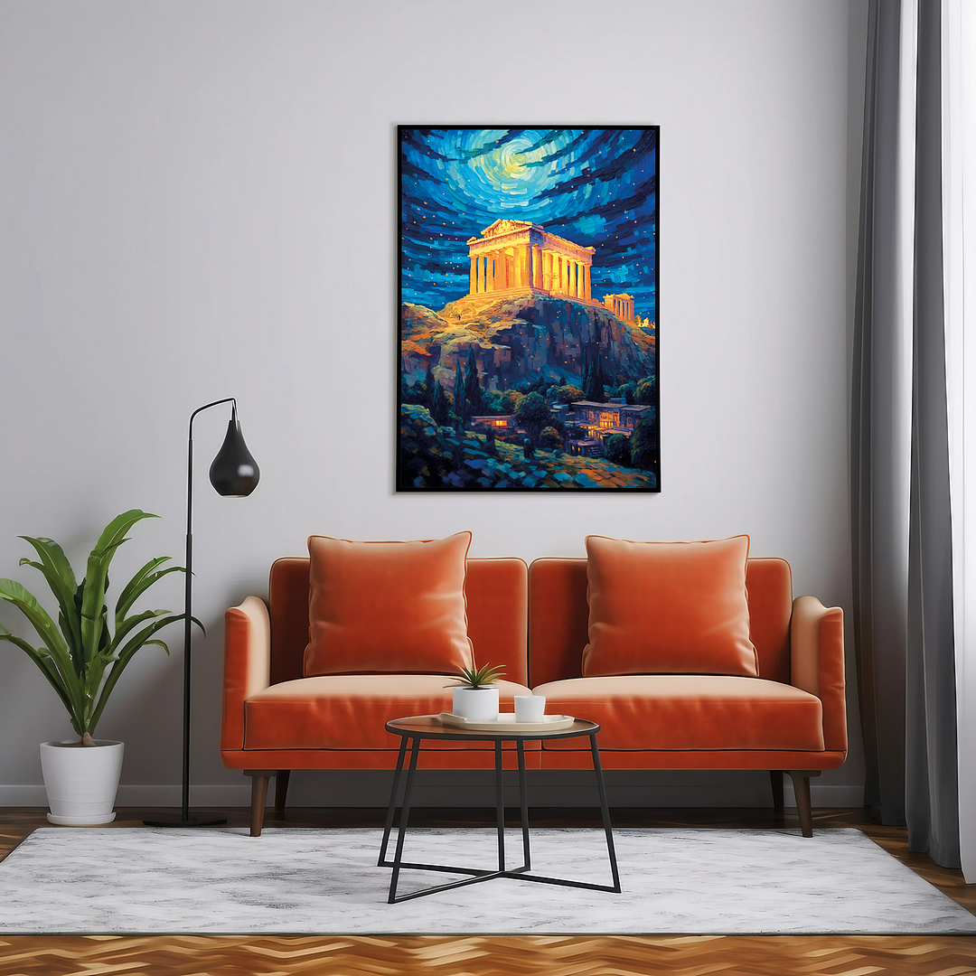 Akropolis van Athene at night in Van Gogh style - Art Print