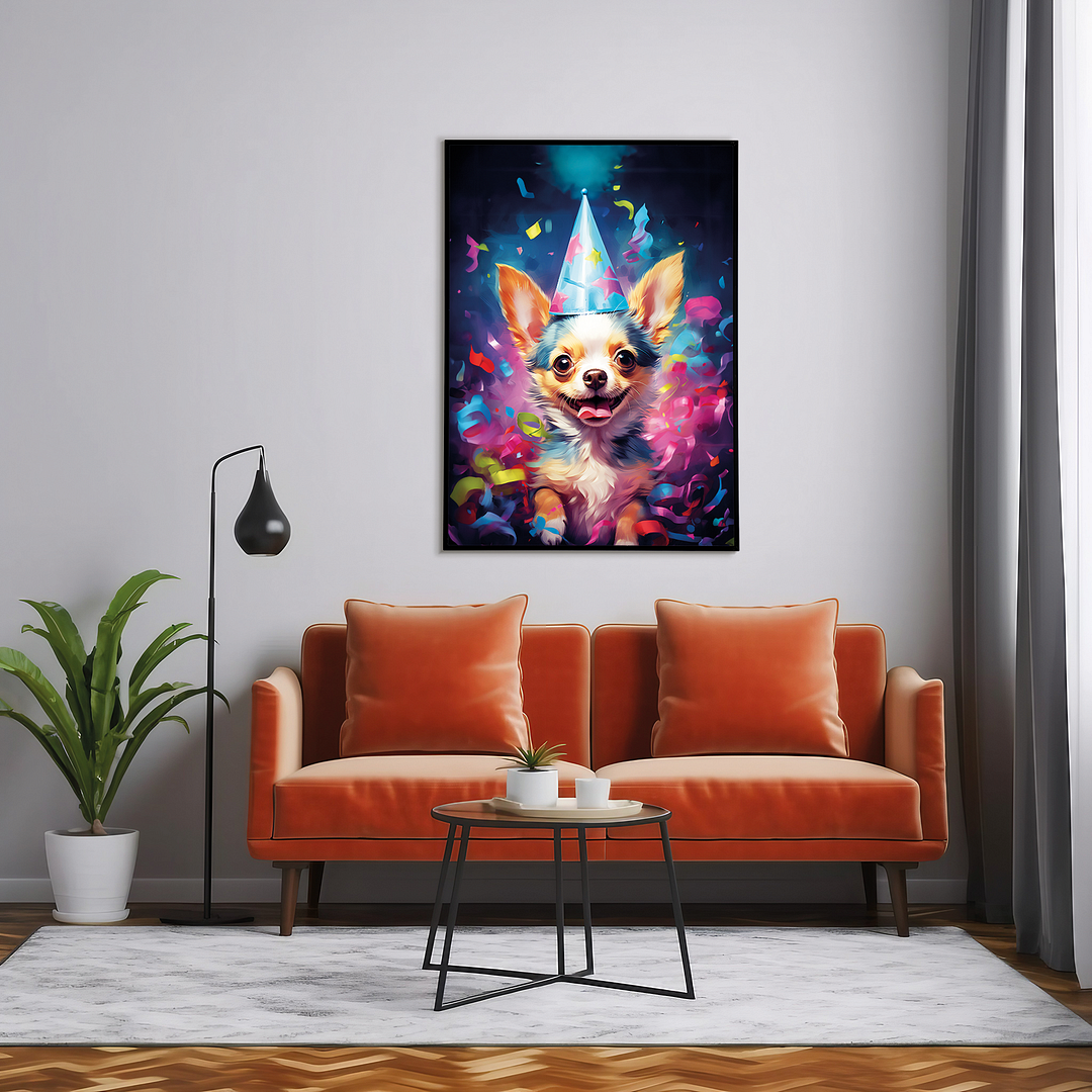 Chihuahua with a party hat colourful painting - Art Print