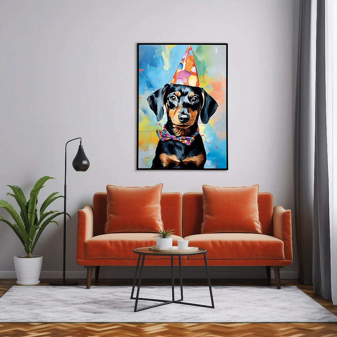 Dachshund wearing a party hat II - Art Print