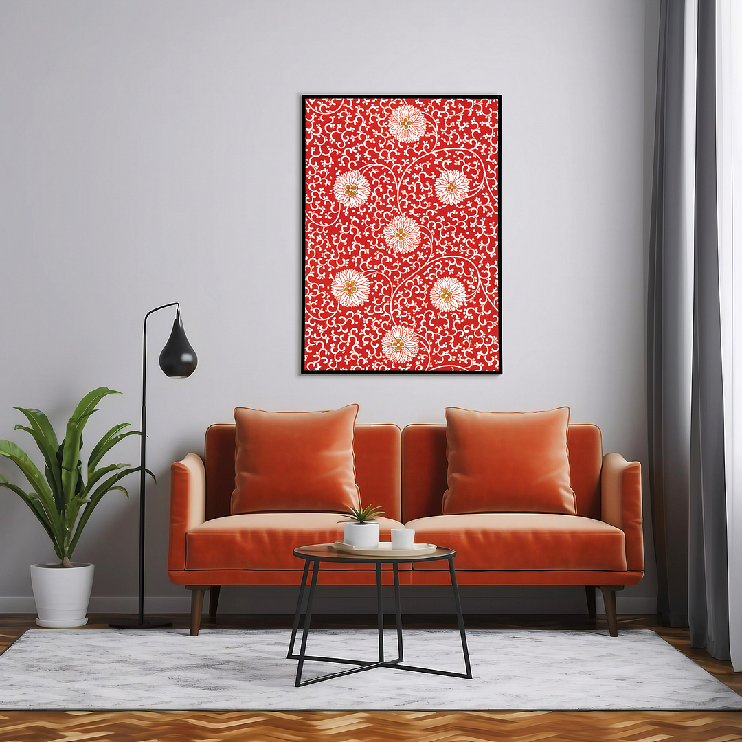 Red floral pattern - Art Print