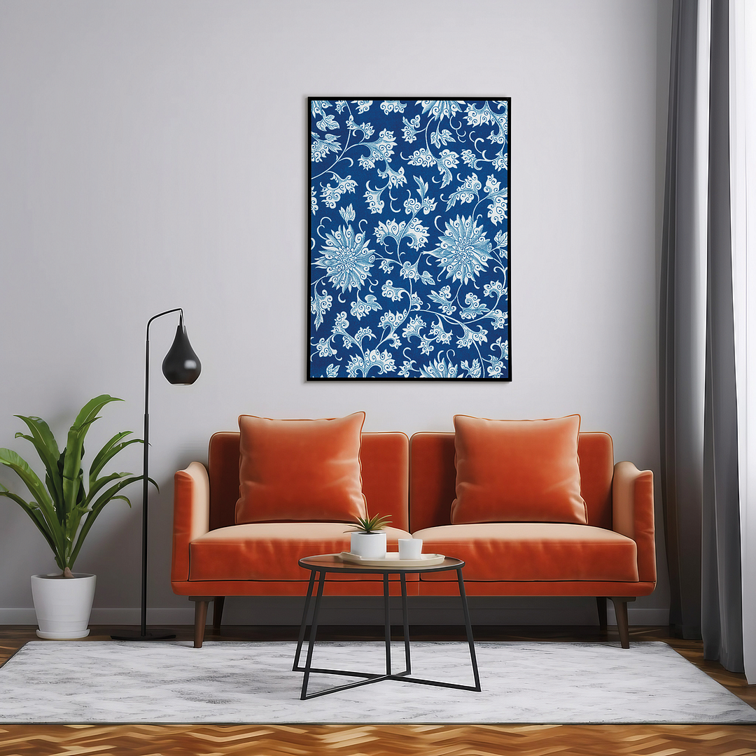 Blue flower pattern II - Art Print