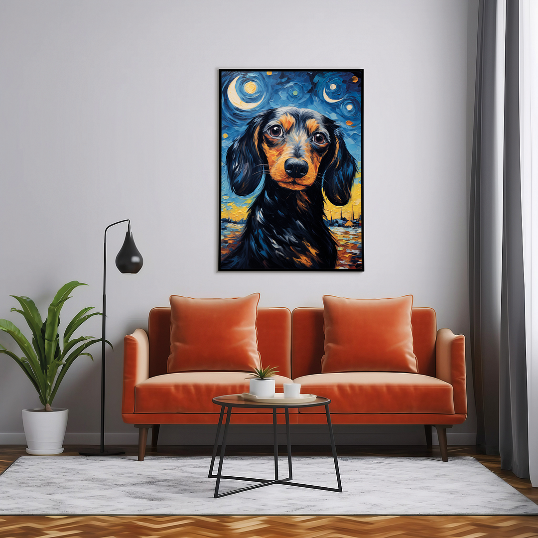Dachshund and the starry night - Art Print