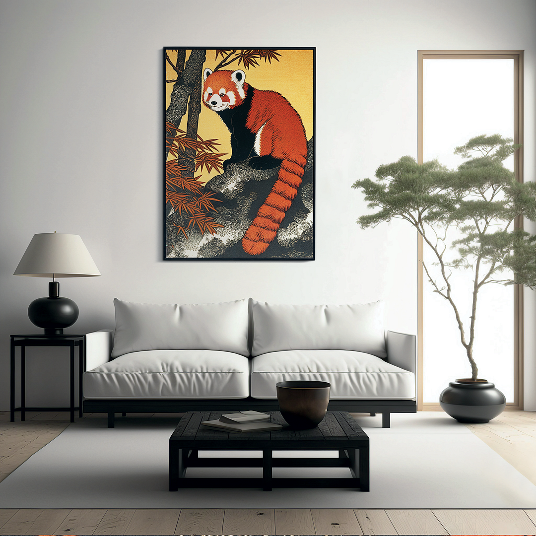 Red panda on a maple tree - Art Print