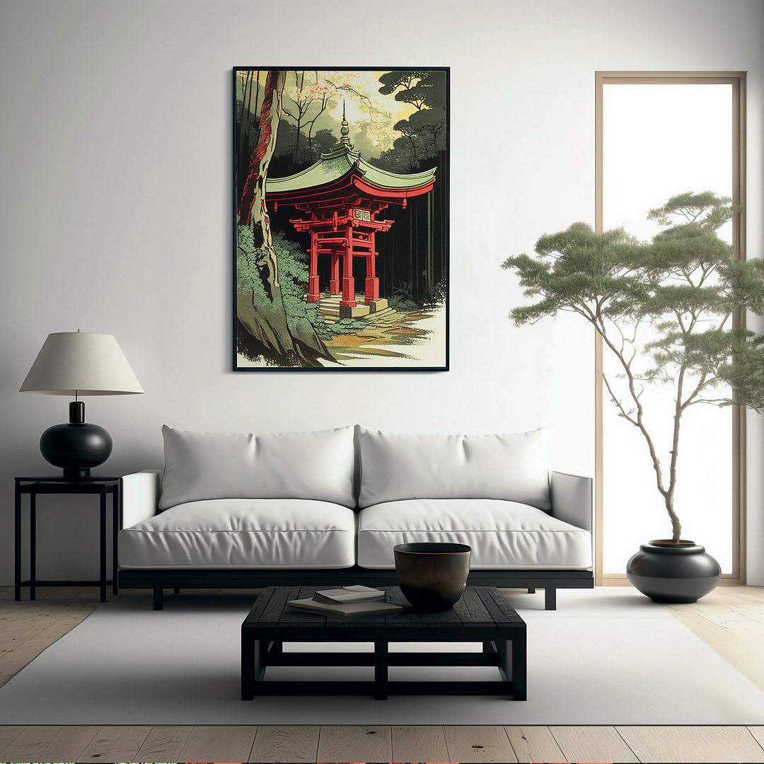 Red shrine in the forest - Art Print