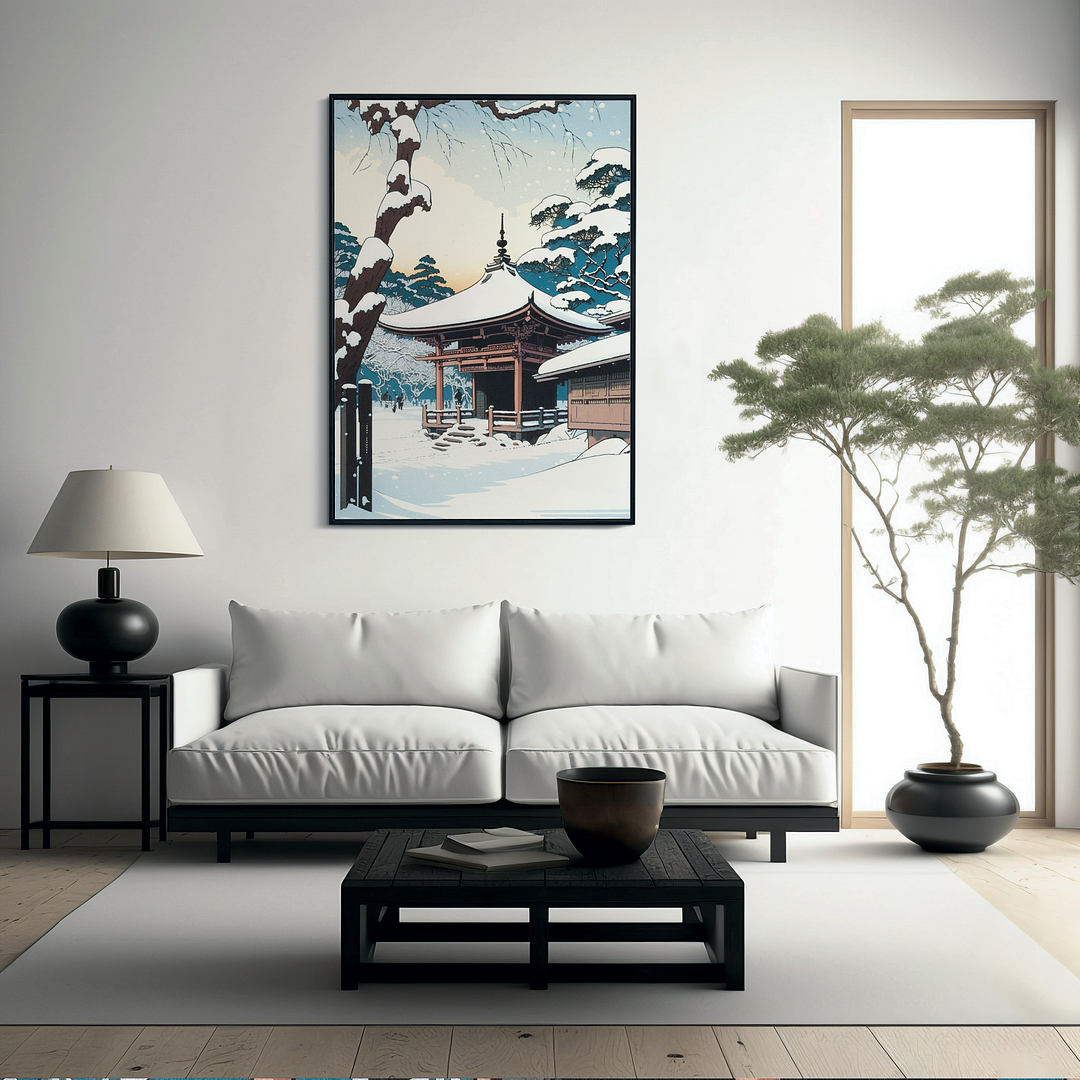 Japanese shrine in the snow - Art Print