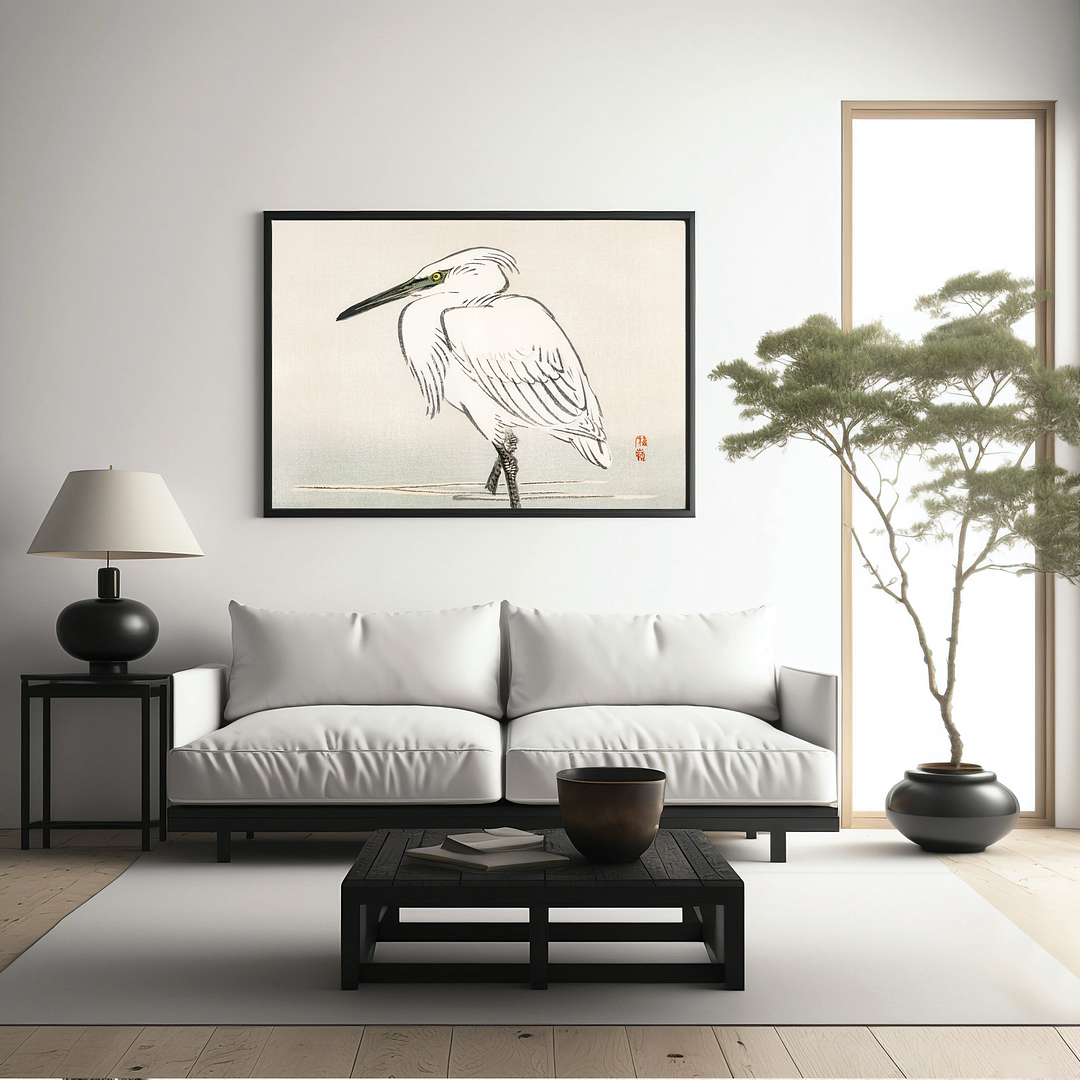 Snowy egret by Kōno Bairei - Art Print
