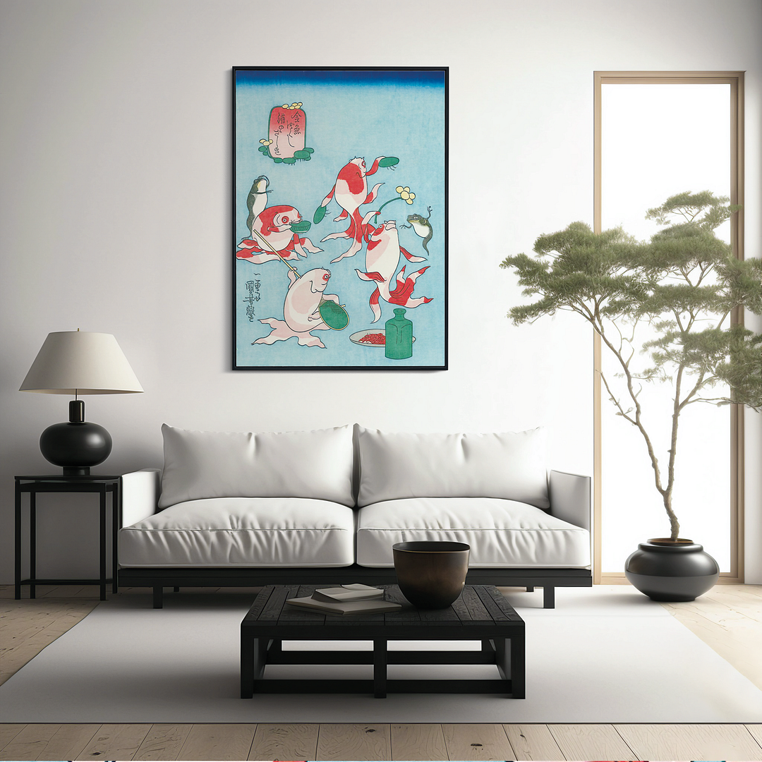 A Goldfish Drinking Party By Utagawa Kuniyoshi - Art Print