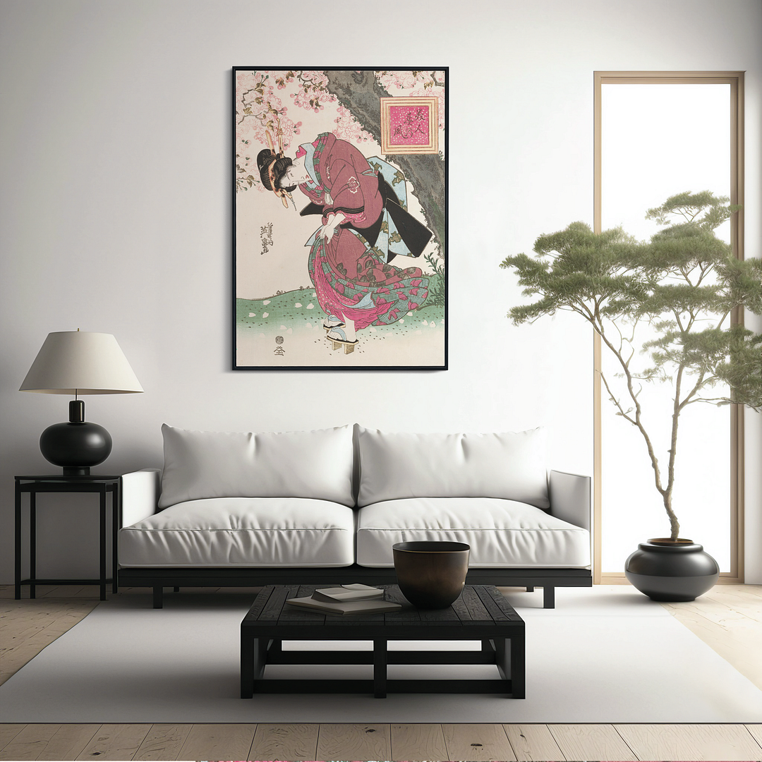 Japanese woman and cherry blossom II by Keisai Eisen - Art Print