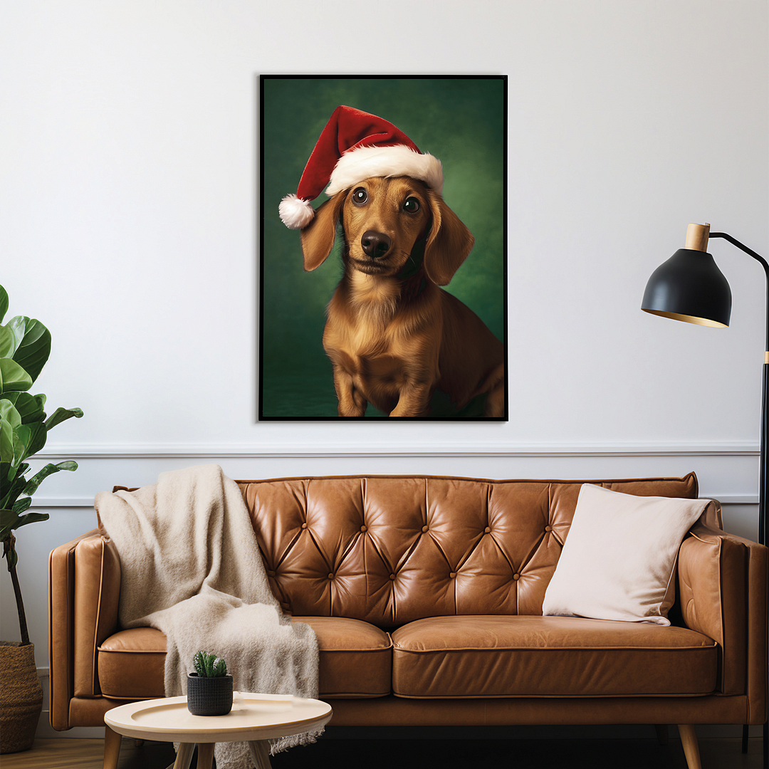 Dachshund Santa hat - Art Print