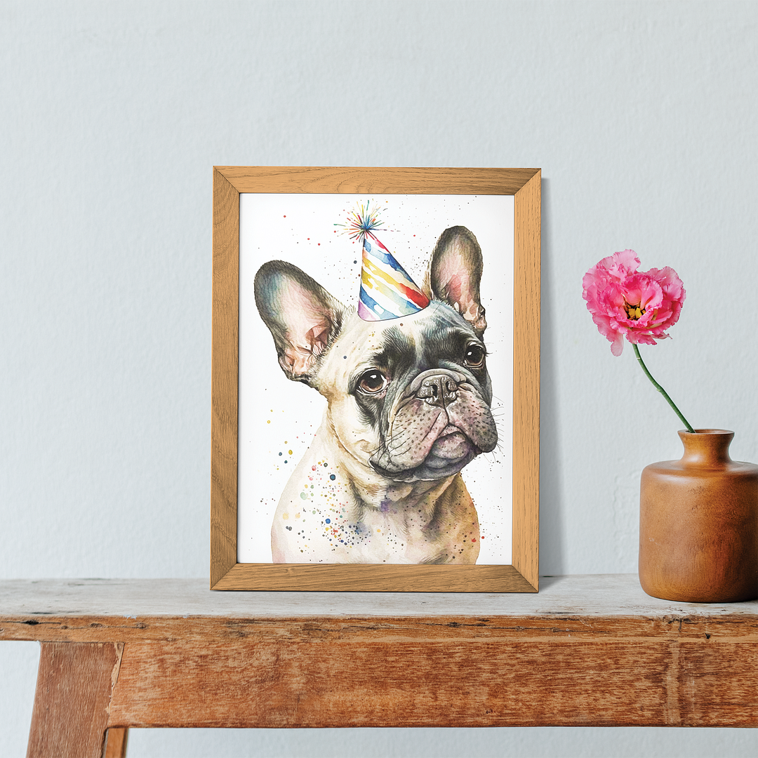 French bulldog wearing a party hat - Art Print