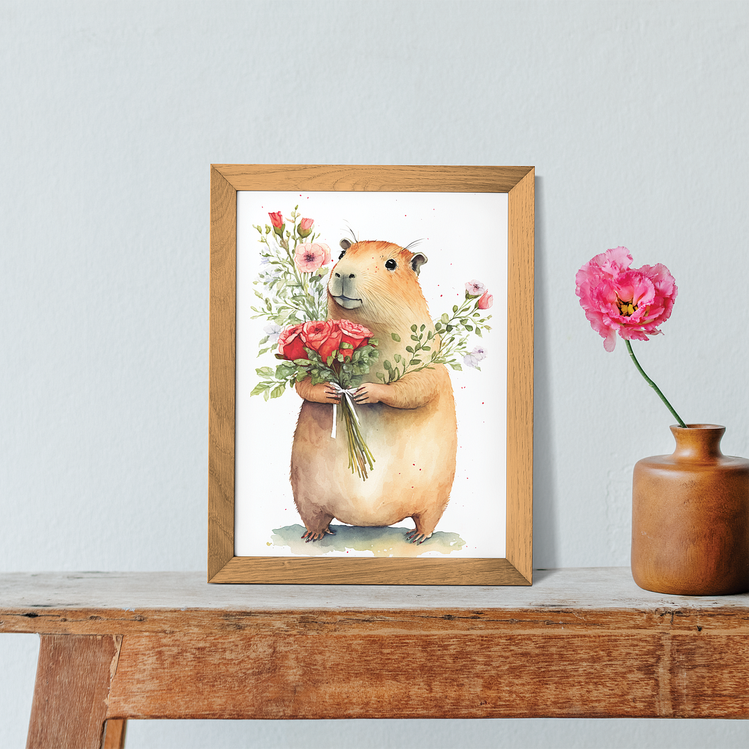 Capybara bringing flowers - Art Print