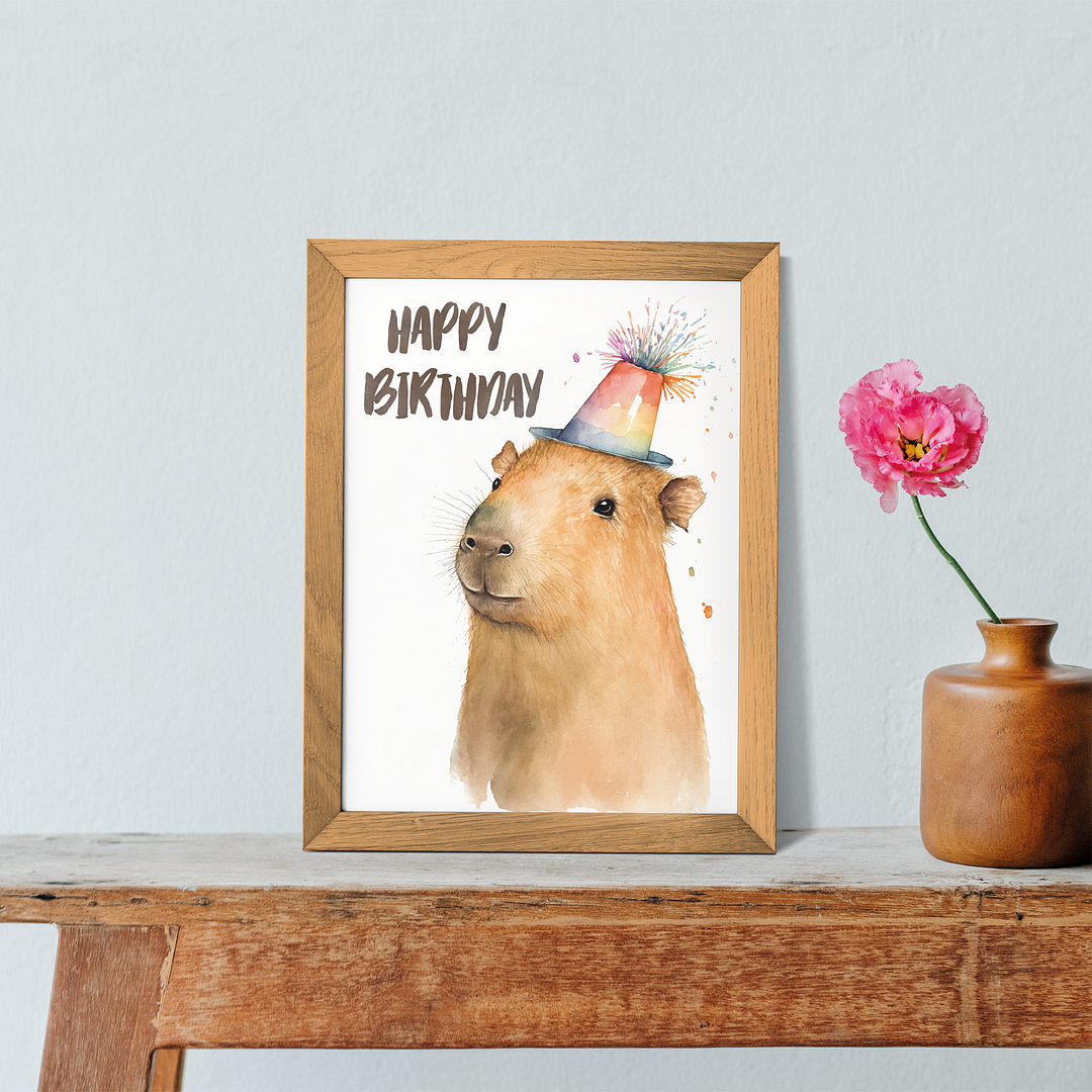 Capybara happy birthday - Art Print