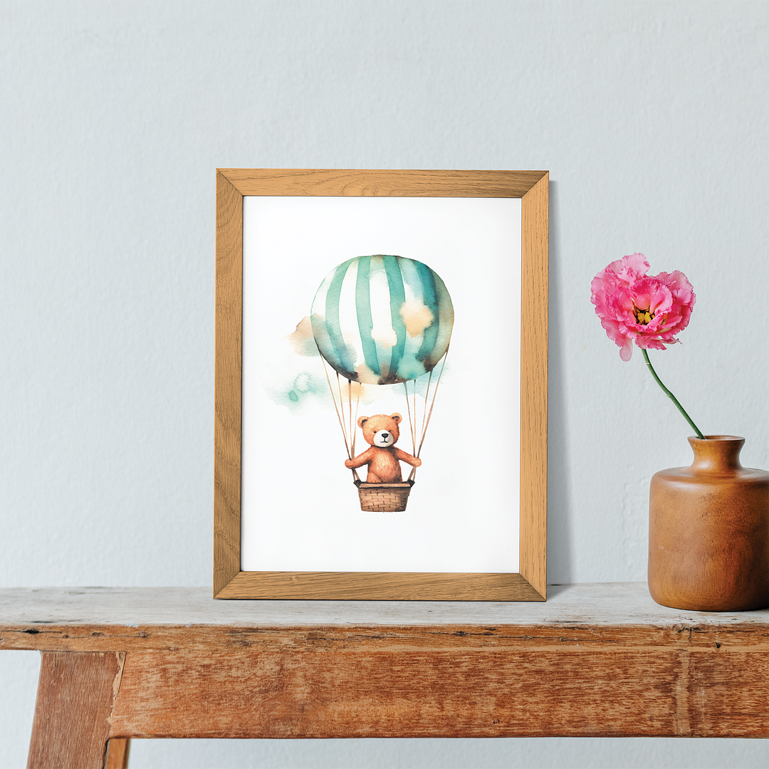 Teddy bear in hot air balloon - Art Print