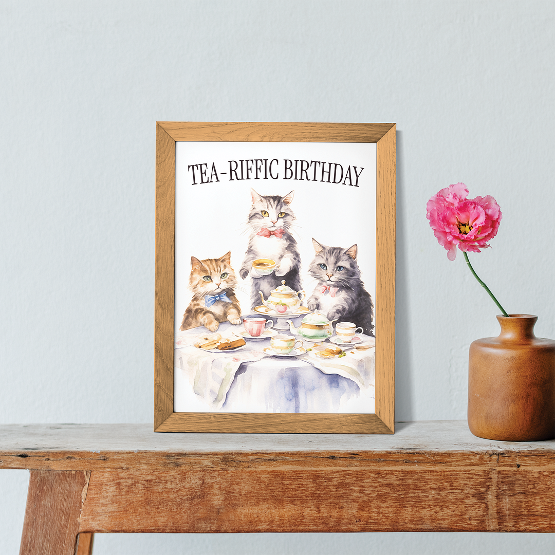 Tea-riffic birthday cats - Art Print