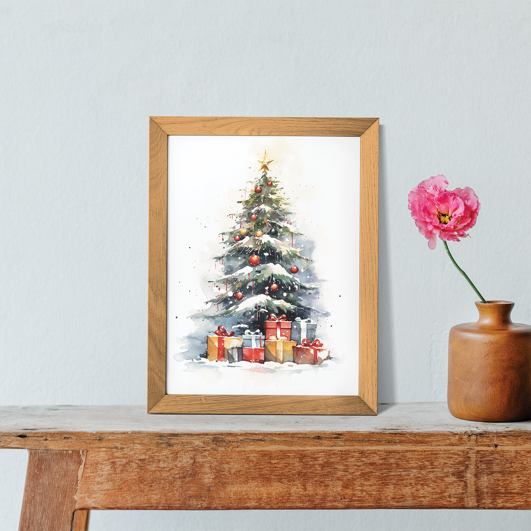 Christmas tree with presents - Art Print