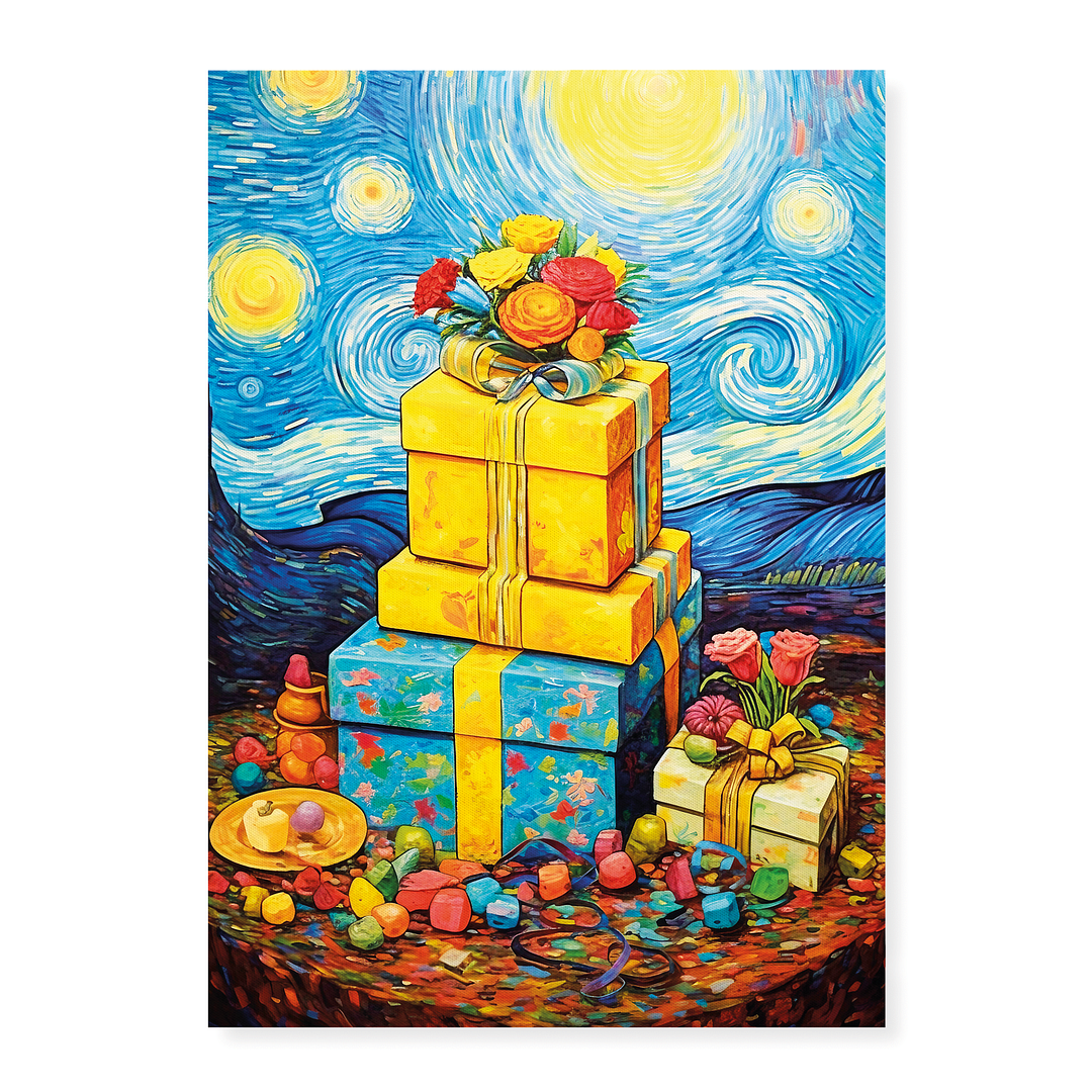 pile of presents in Van Gogh style - Art Print