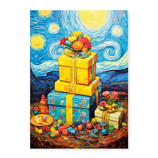 pile of presents in Van Gogh style - Art Print