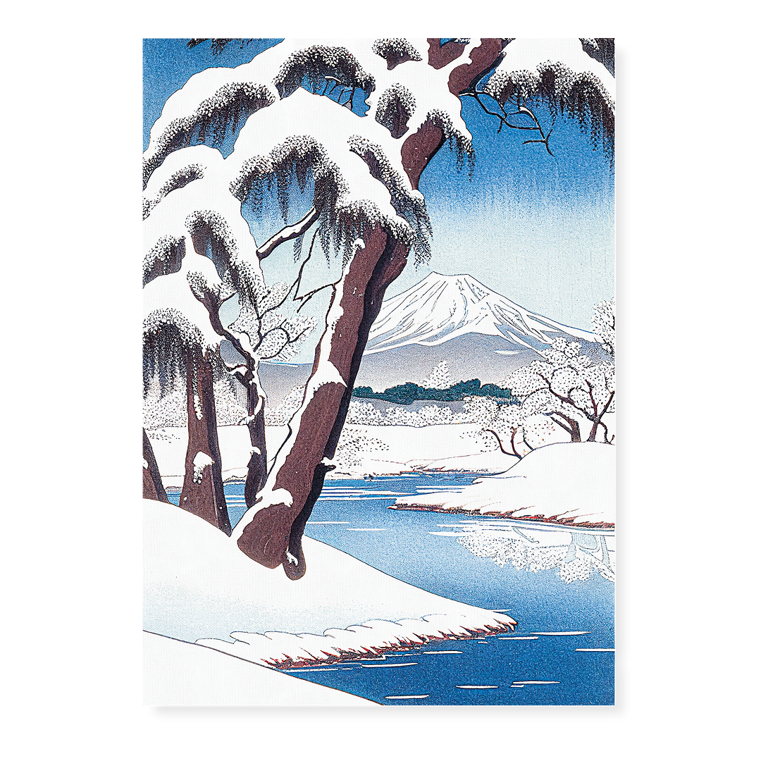 A Snowy Landscape with Mount Fuji - Art Print