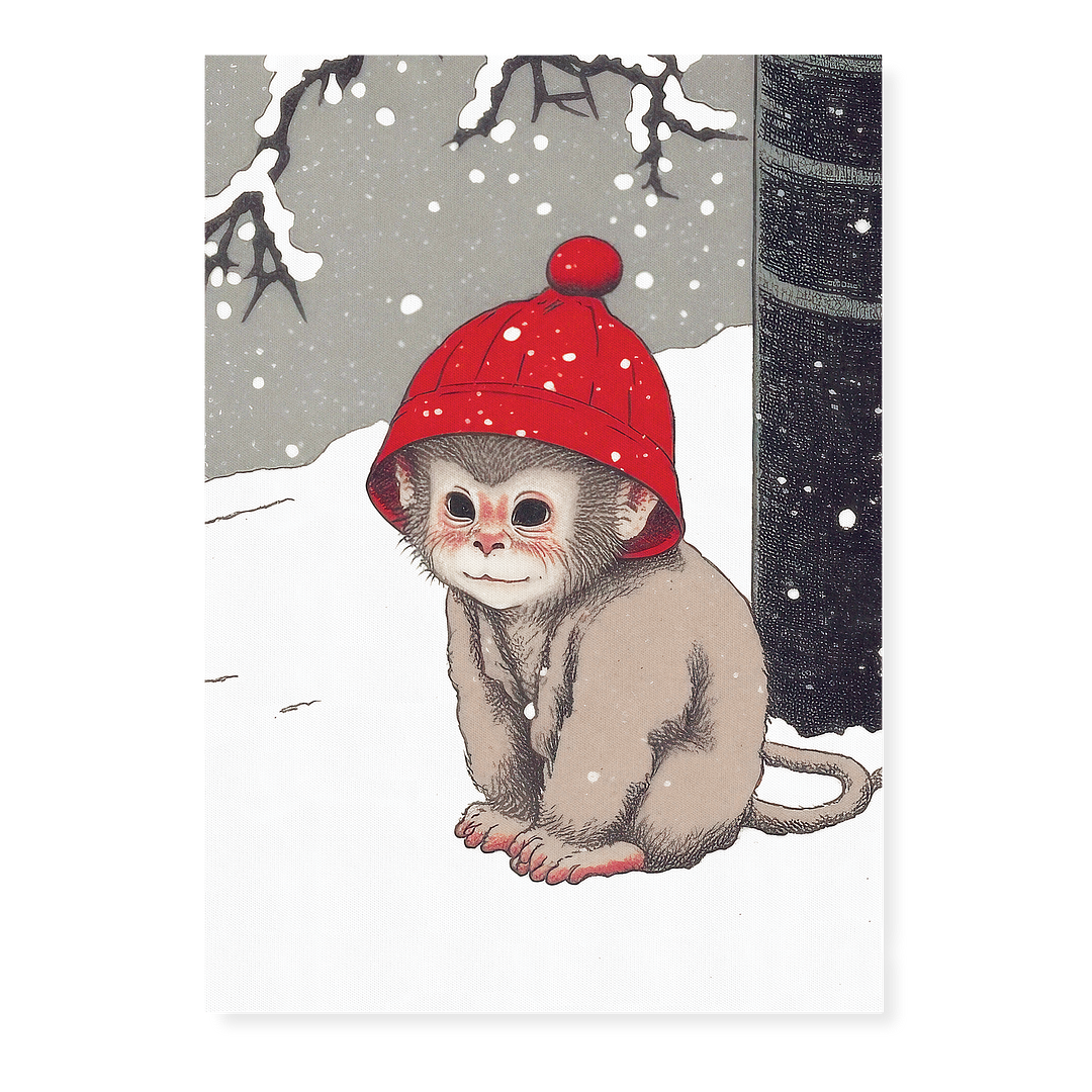Baby monkey in the snow - Art Print